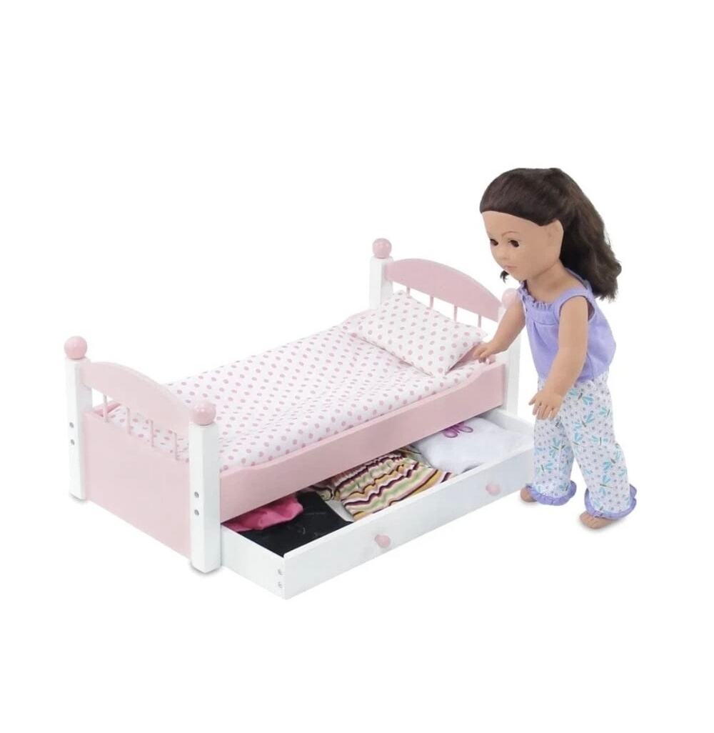 emily rose pink and white bed trundle storage and polka dot bedding
